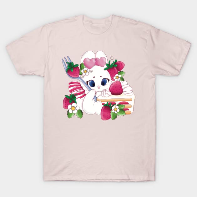 Strawberries addicted bunny T-Shirt by Eikia